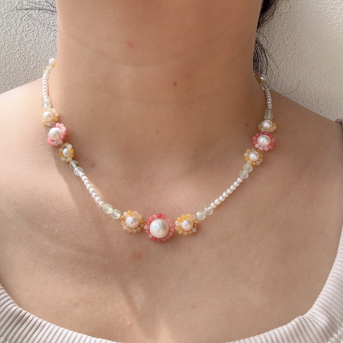 Flower Pearl Necklace Gemstone Jewelry