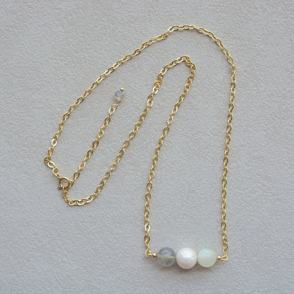 Crystal Necklace Moonstone Rose Quartz Pearl Gemstones