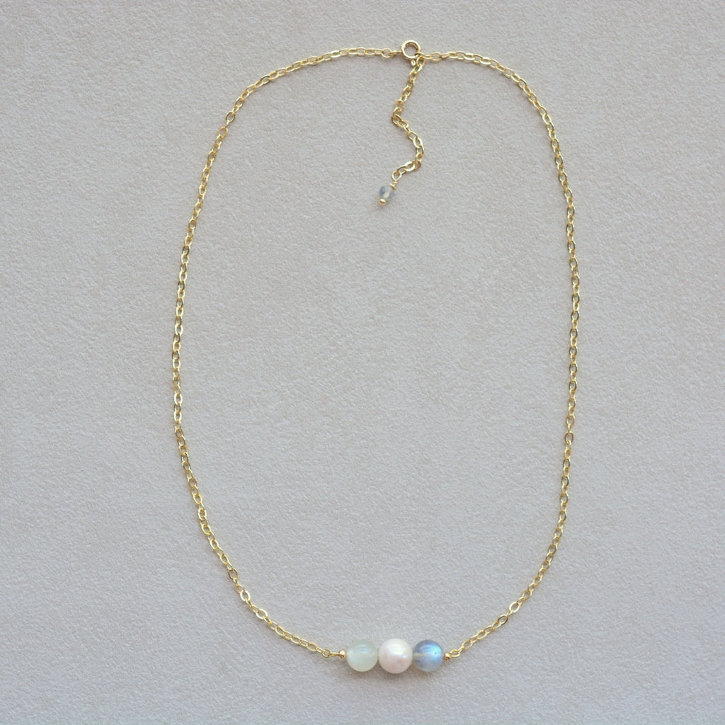 Crystal Necklace Moonstone Rose Quartz Pearl Gemstones