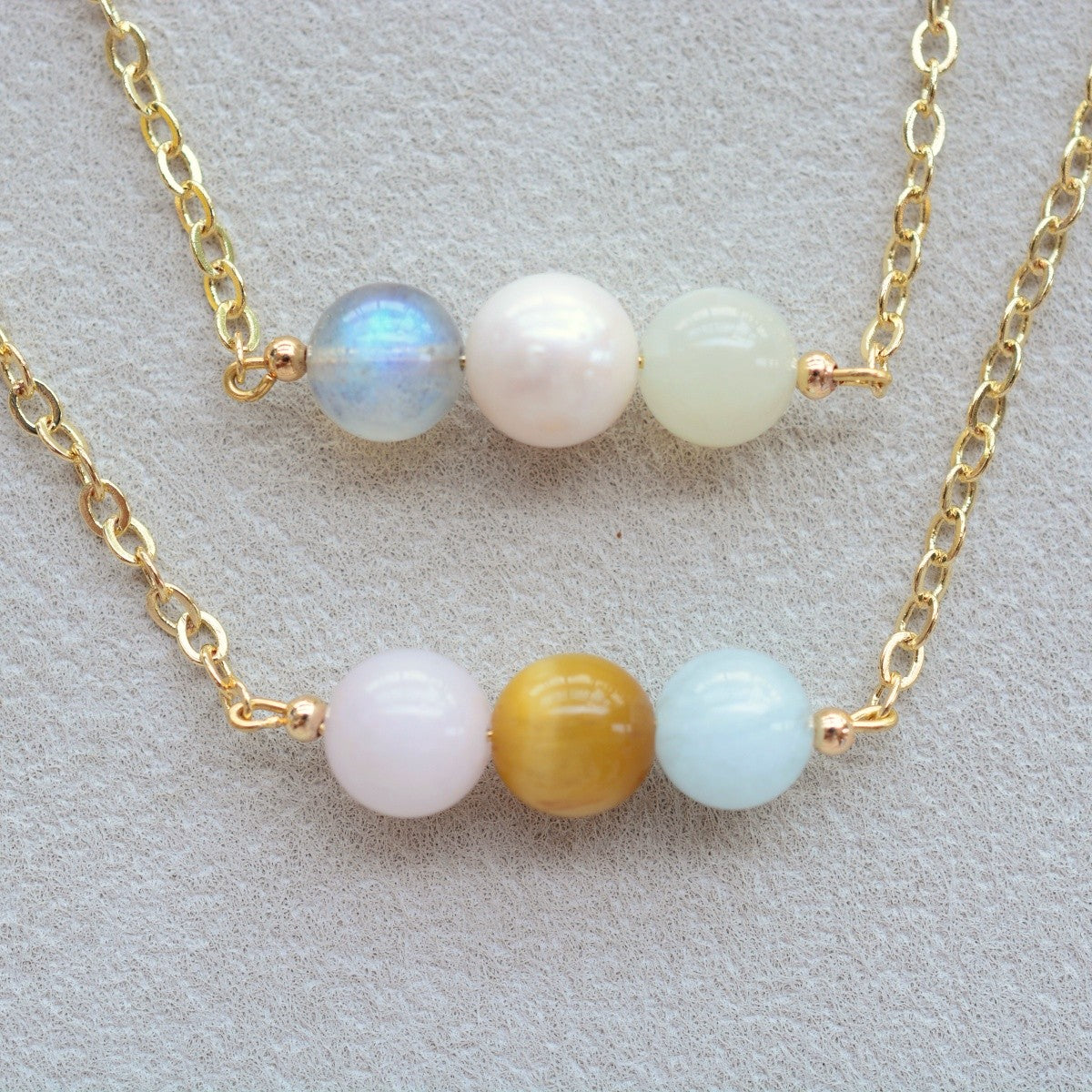 Crystal Necklace Moonstone Rose Quartz Pearl Gemstones