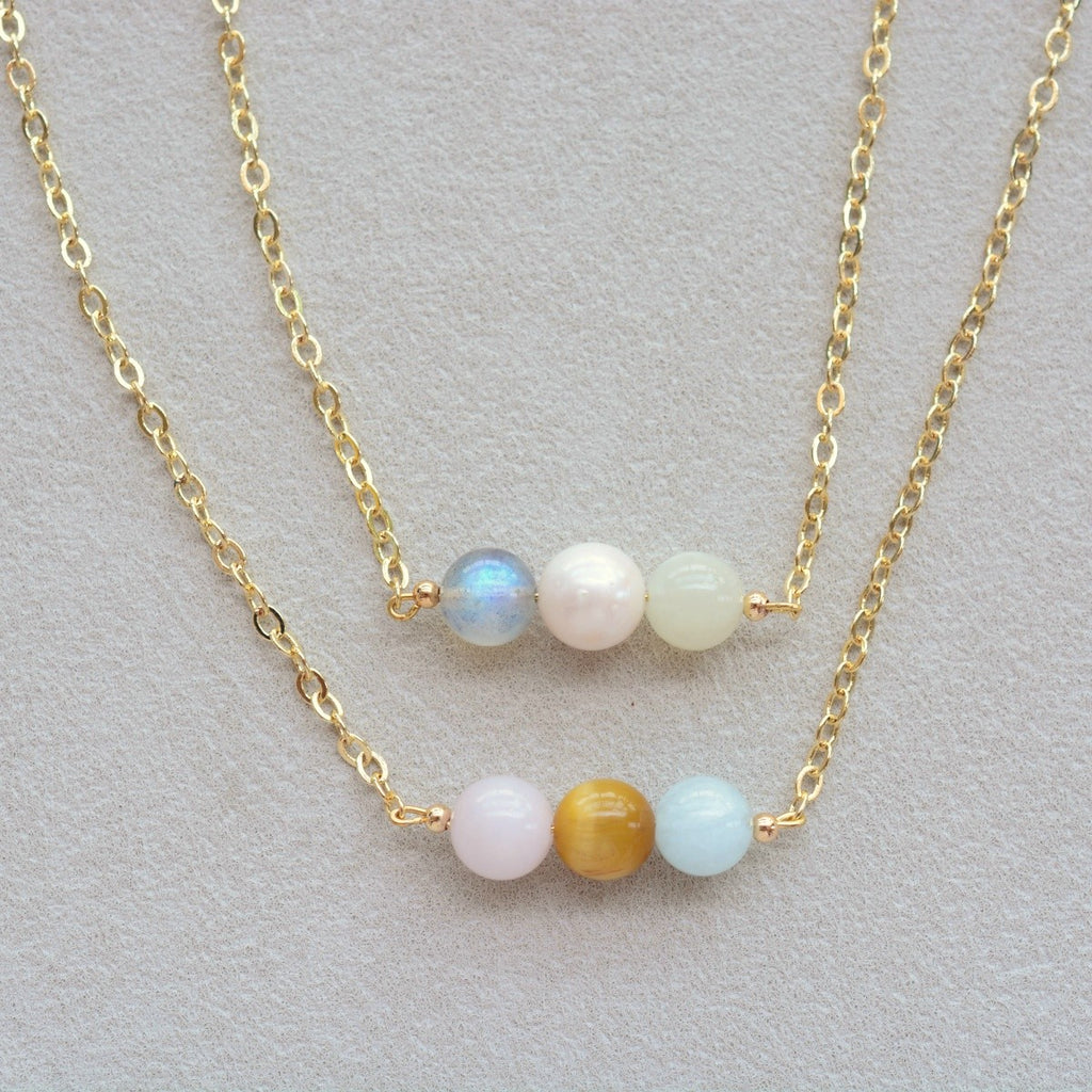 Crystal Necklace Moonstone Rose Quartz Pearl Gemstones