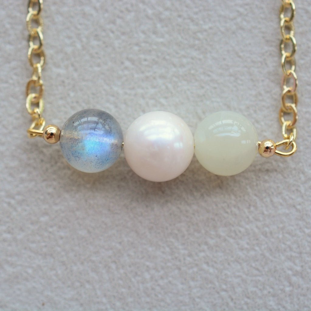Crystal Necklace Moonstone Rose Quartz Pearl Gemstones