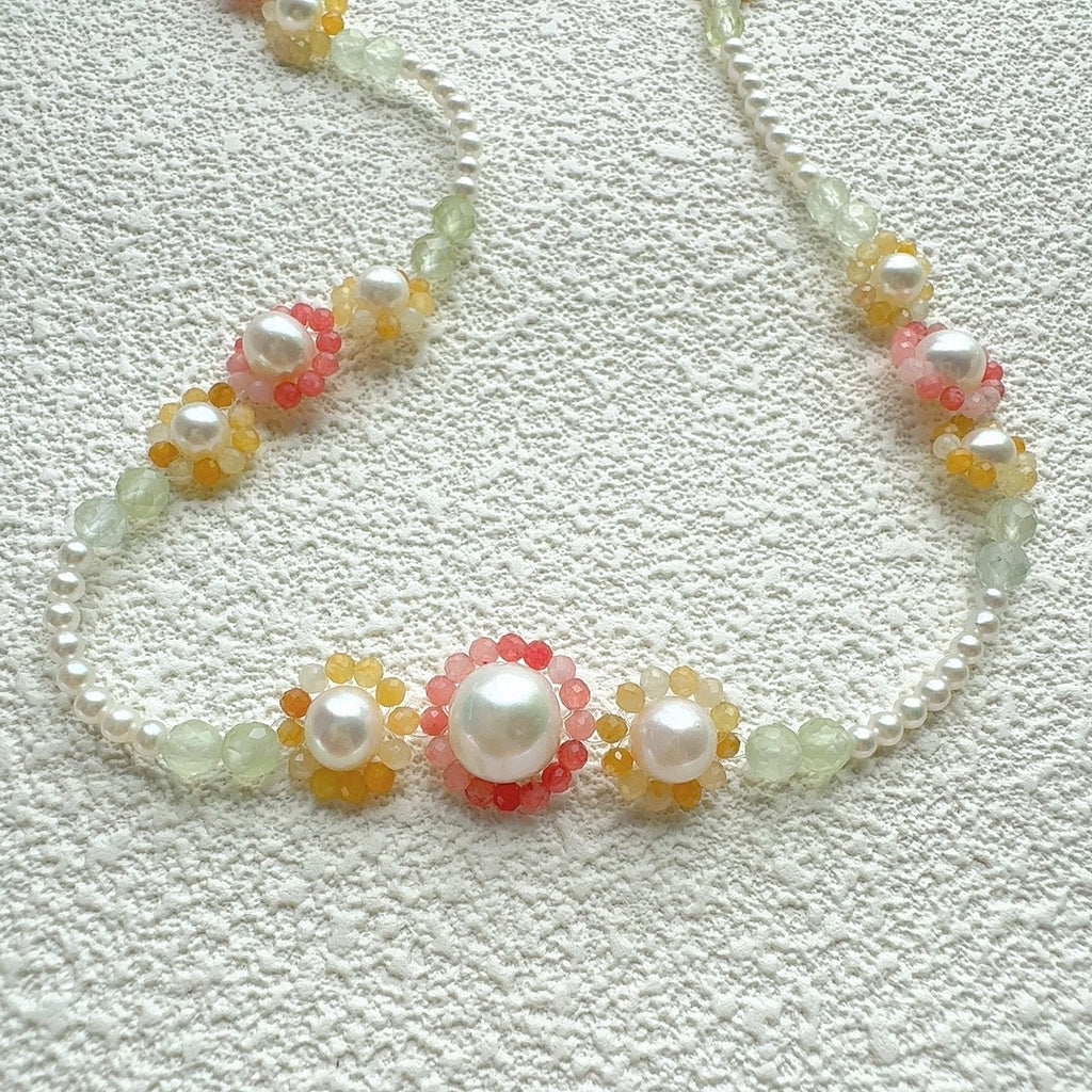 Flower Pearl Necklace Gemstone Jewelry