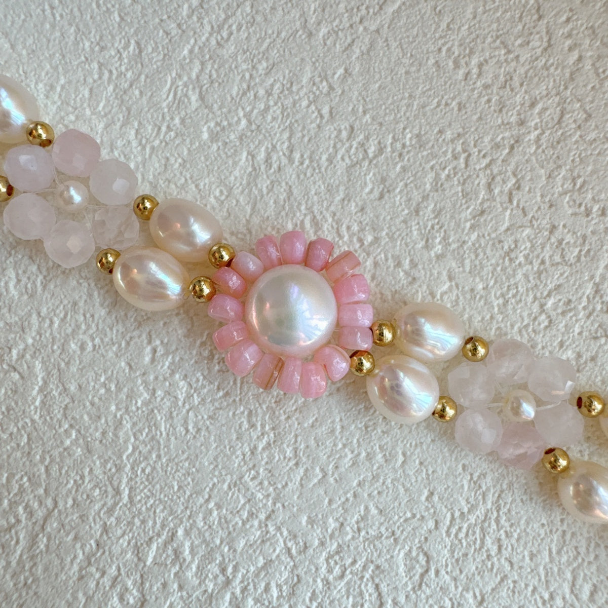 Rose Quartz Flower Bracelet Gemstone Jewelry