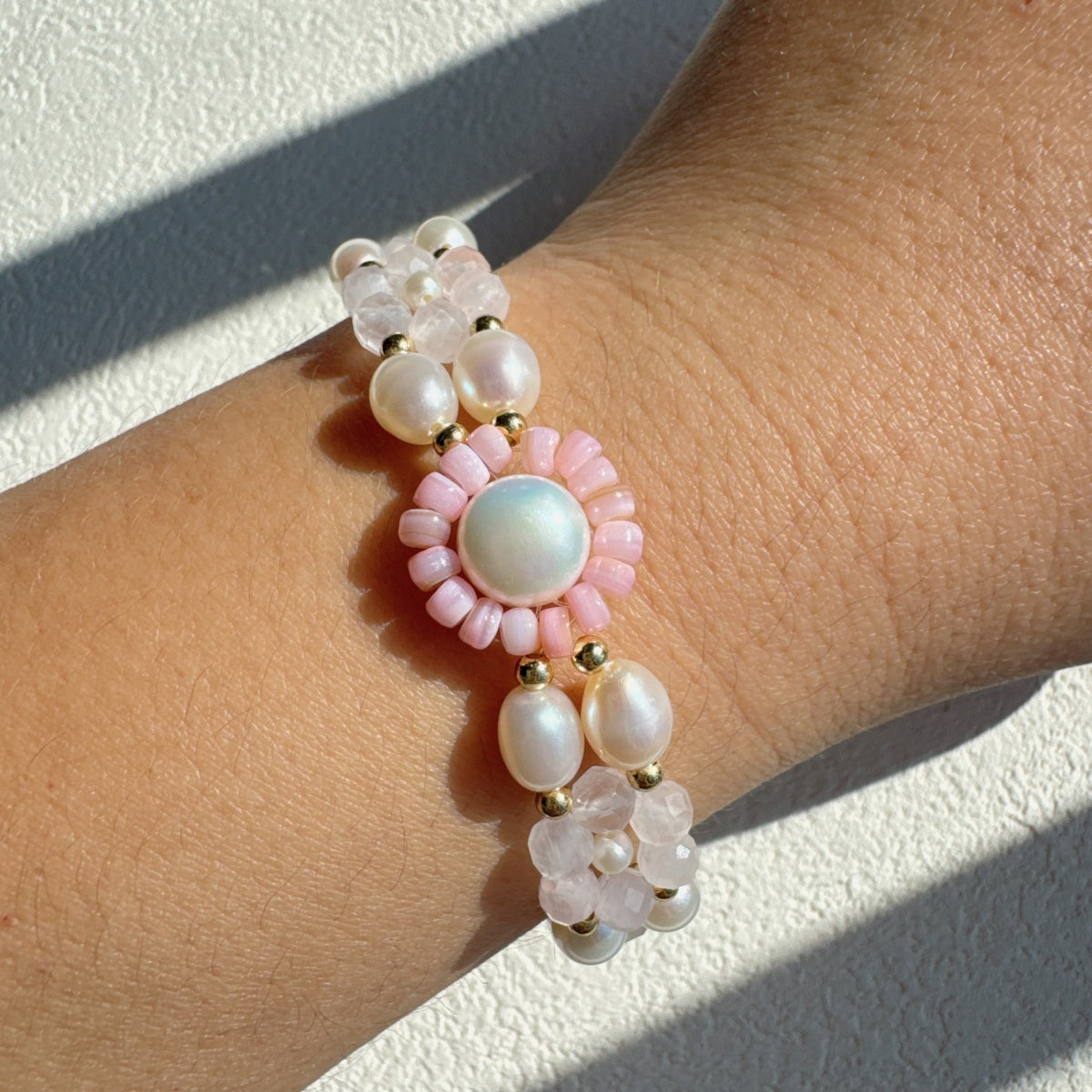 Rose Quartz Flower Bracelet Gemstone Jewelry