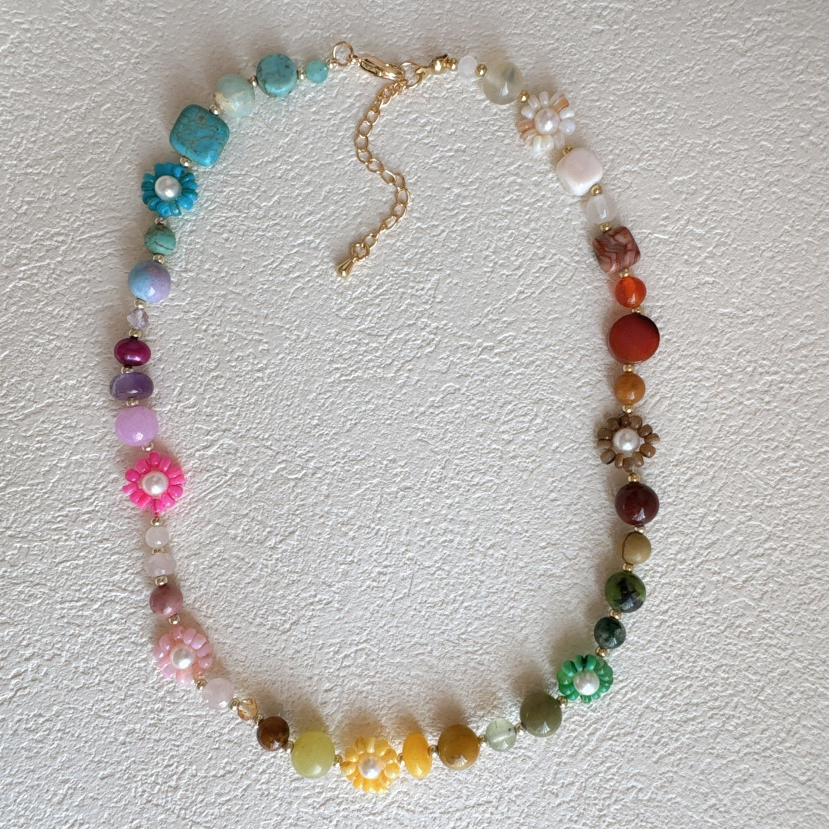 Rainbow Flower Necklace Gemstone Jewelry
