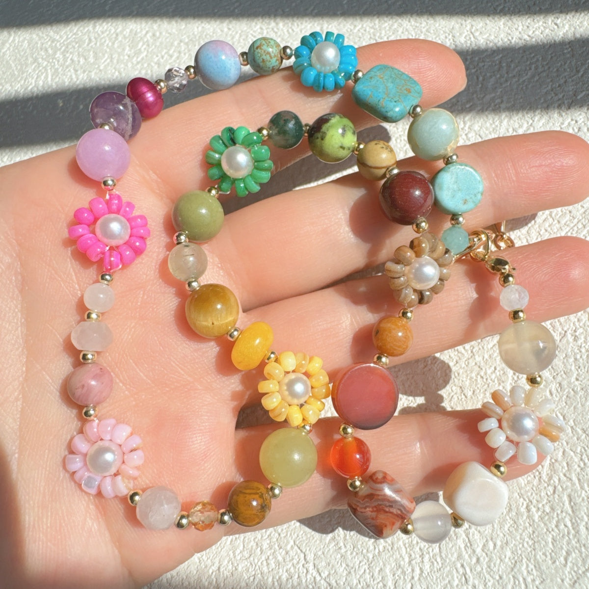 Rainbow Flower Necklace Gemstone Jewelry