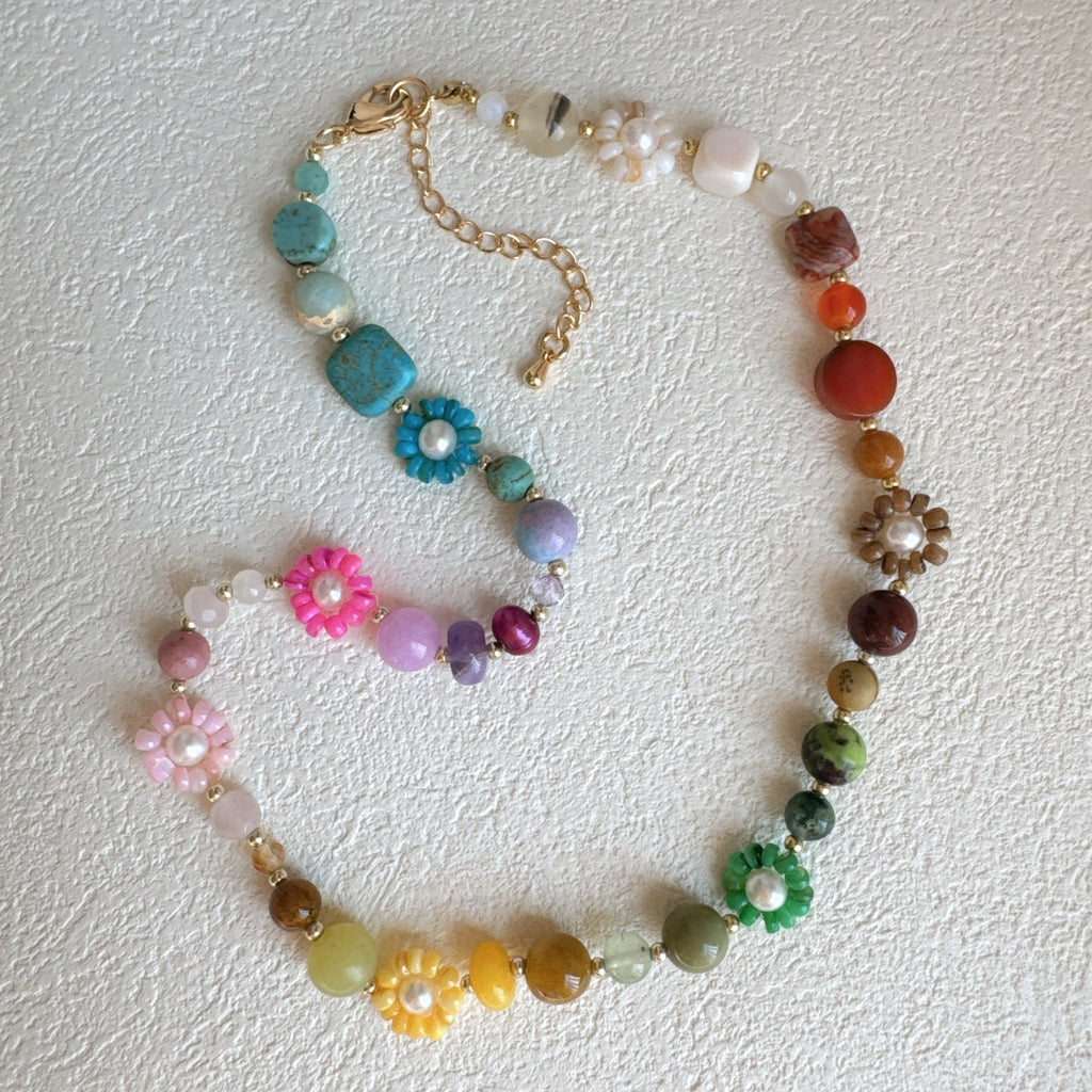Rainbow Flower Necklace Gemstone Jewelry