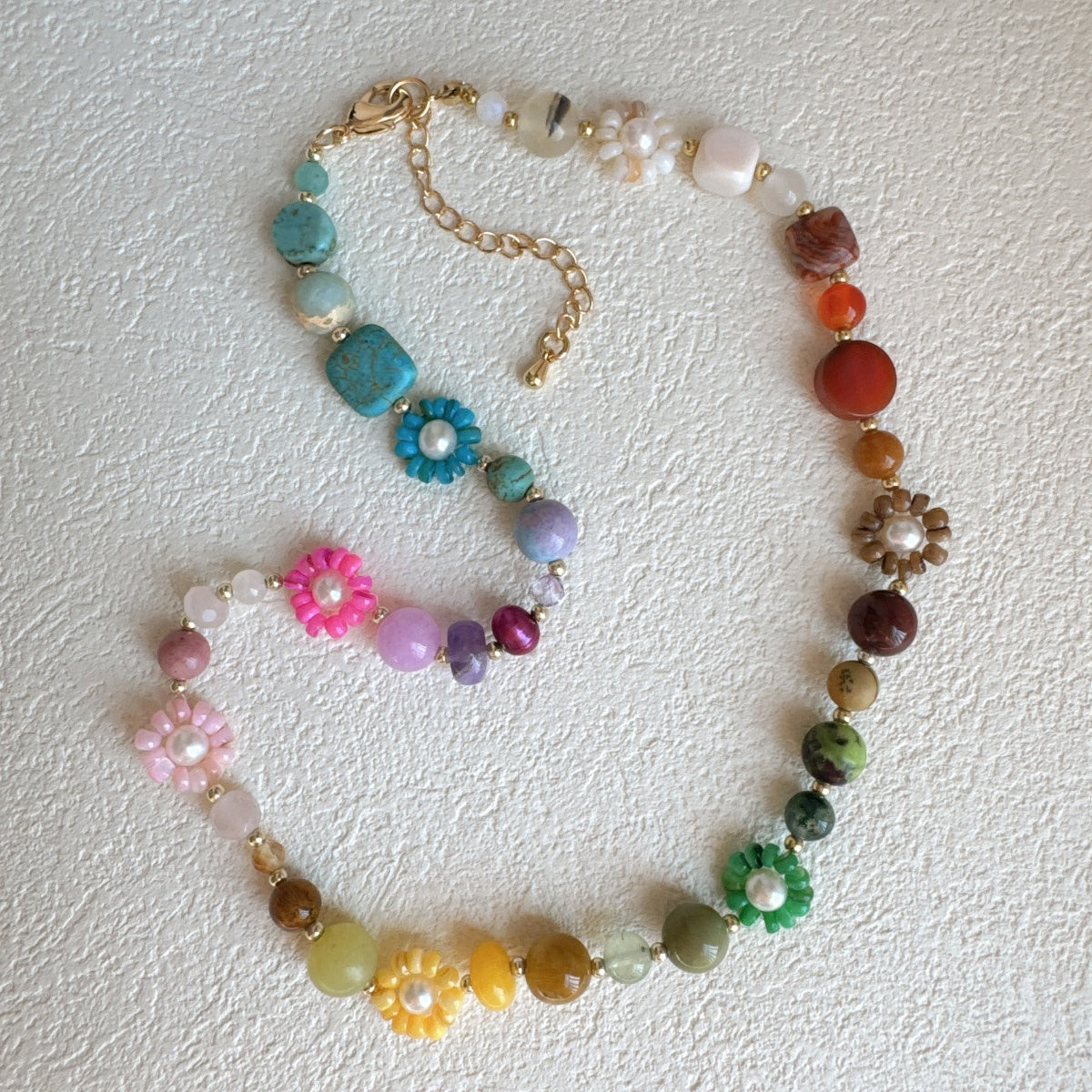 Rainbow Flower Necklace Gemstone Jewelry