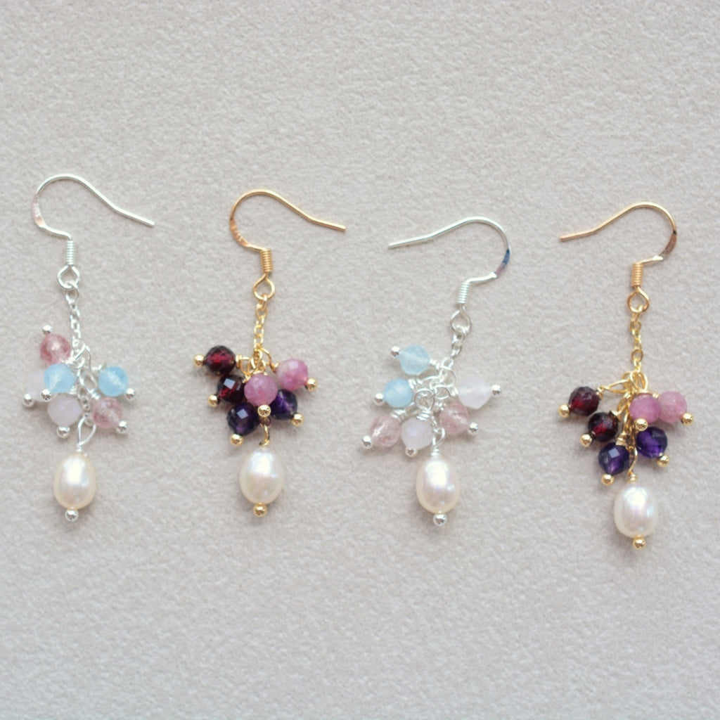 Pearl Earrings with Natural Crystal