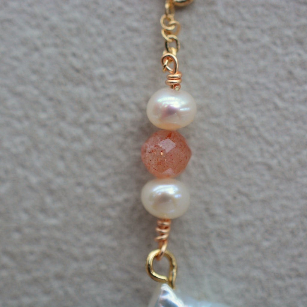 Star Pearl Earrings with Natural Sunstone