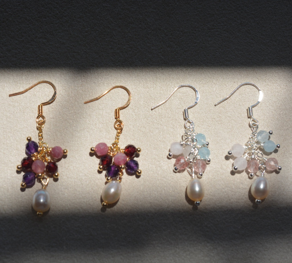 Pearl Earrings with Natural Crystal