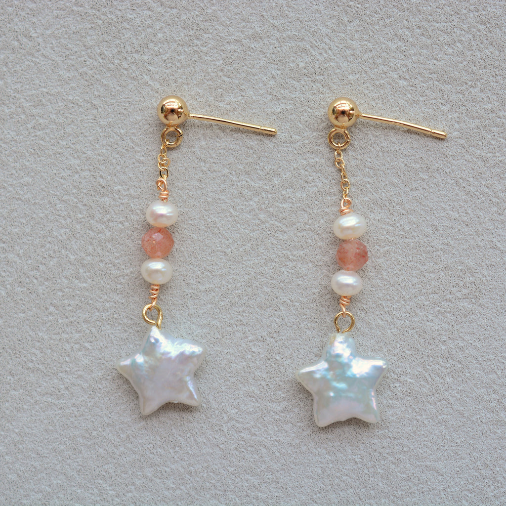 Star Pearl Earrings with Natural Sunstone