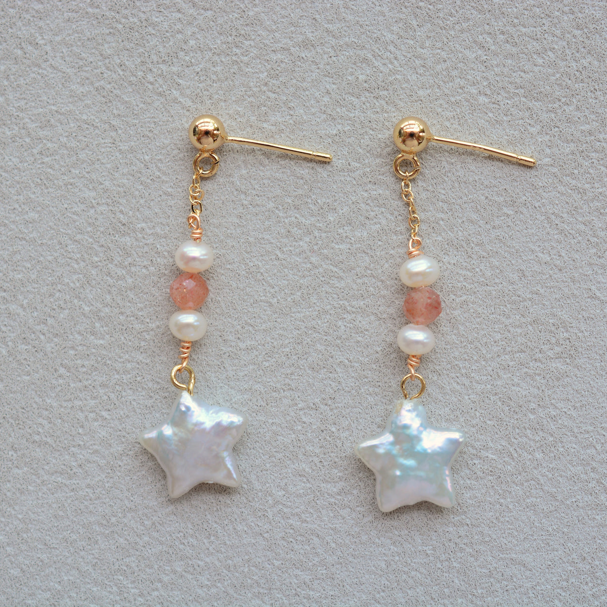 Star Pearl Earrings with Natural Sunstone