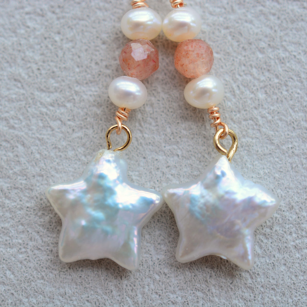 Star Pearl Earrings with Natural Sunstone