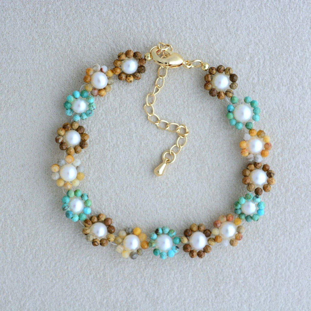 Beaded Gemstone Bracelet Pearl Jewelry Flower Bracelets