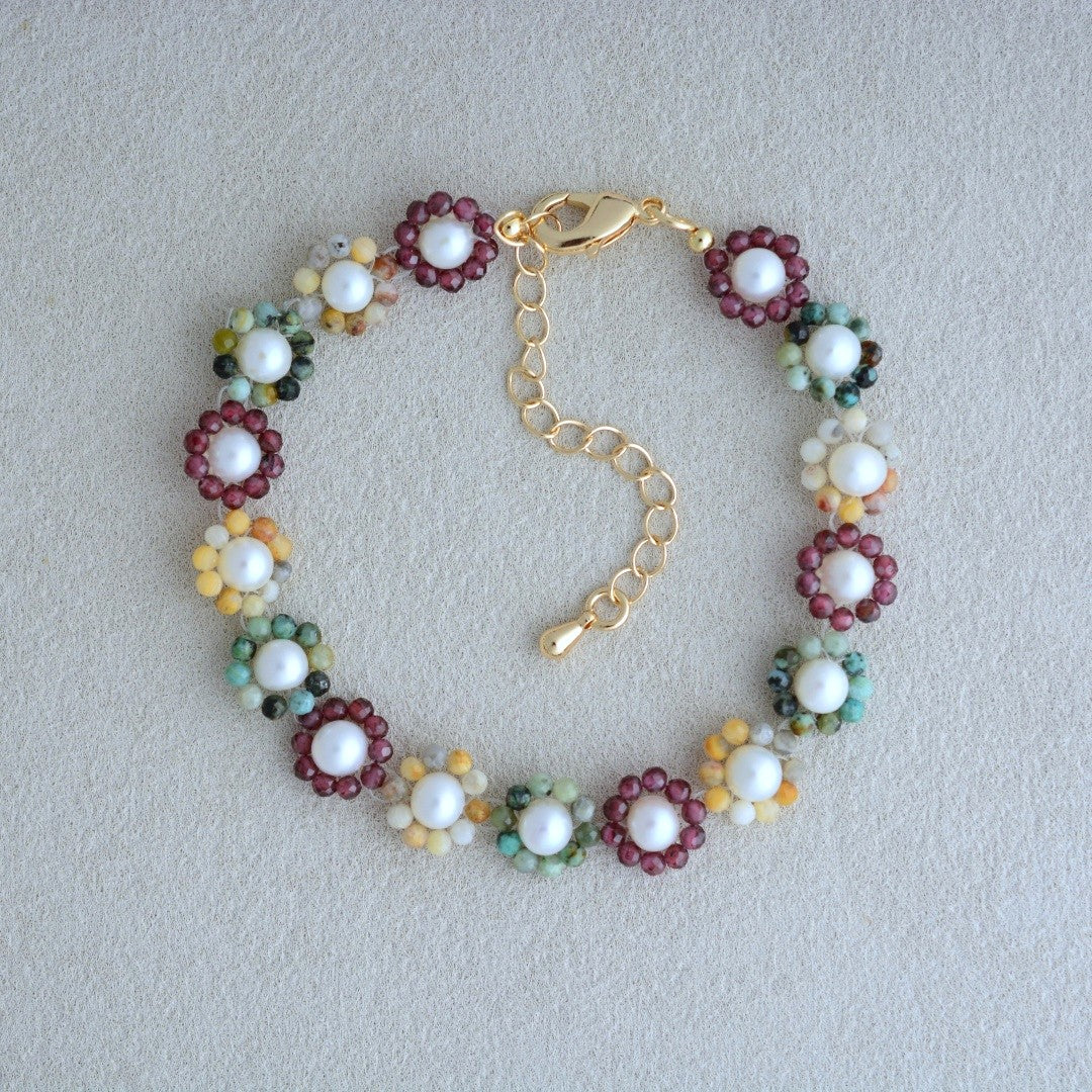 Beaded Gemstone Bracelet Pearl Jewelry Flower Bracelets