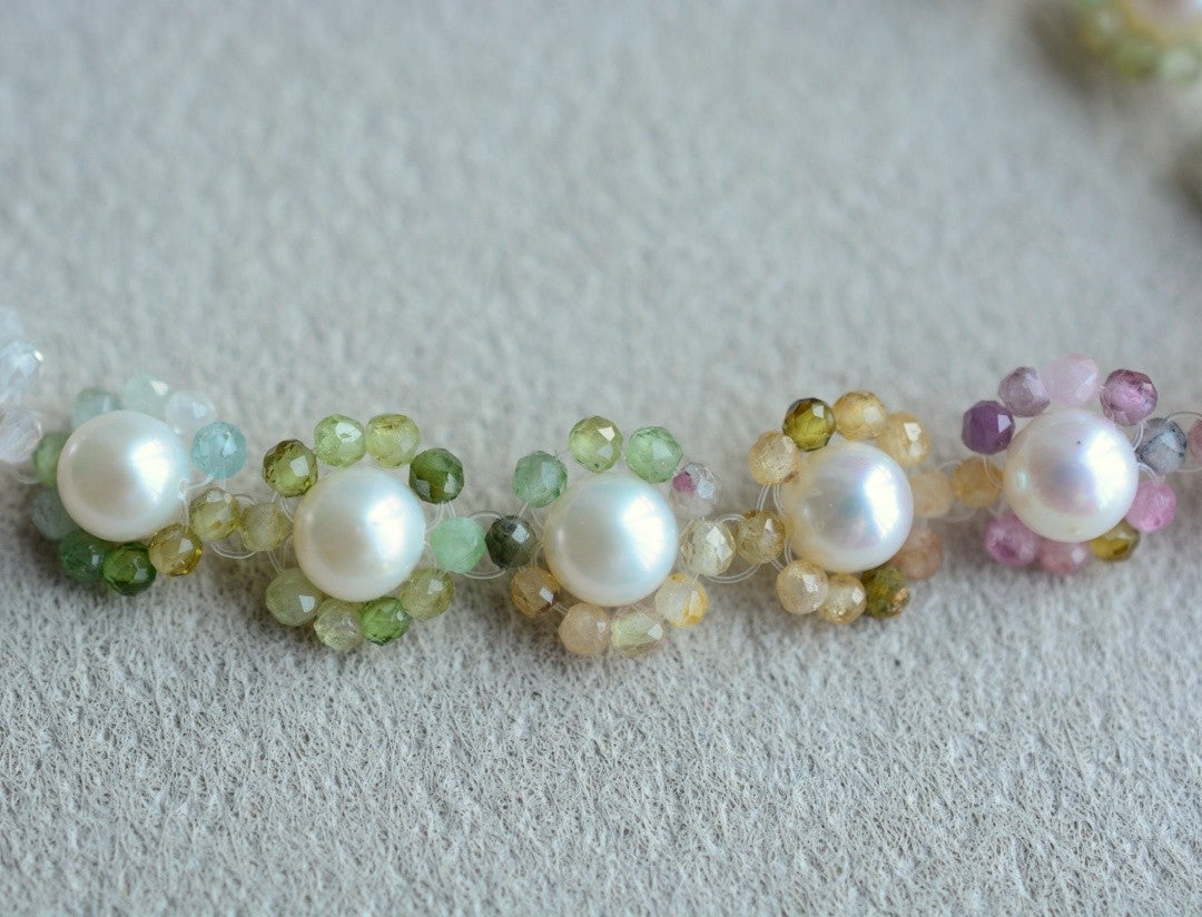 Rainbow Color ‌Tourmaline Bracelet Beaded Gemstone Pearl Jewelry Flower Bracelets