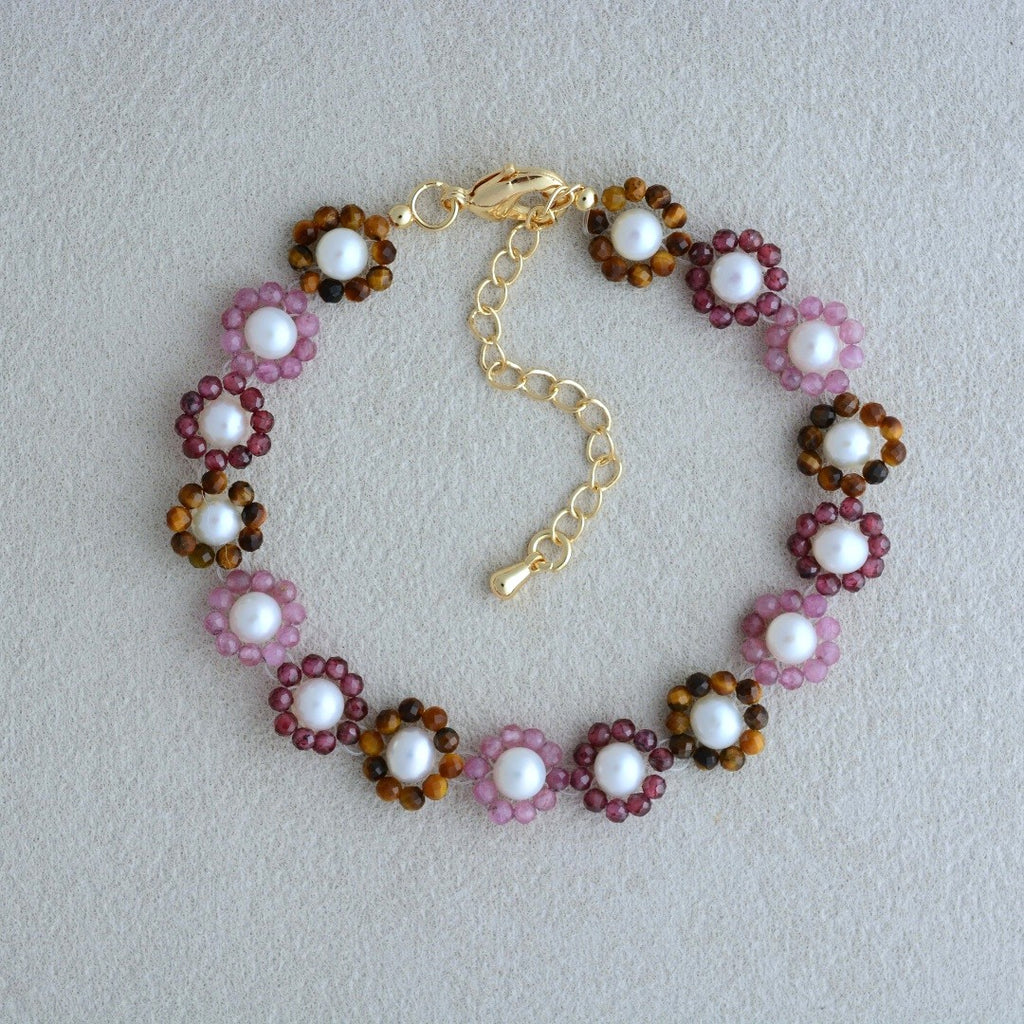 Beaded Gemstone Bracelet Pearl Jewelry Flower Bracelets