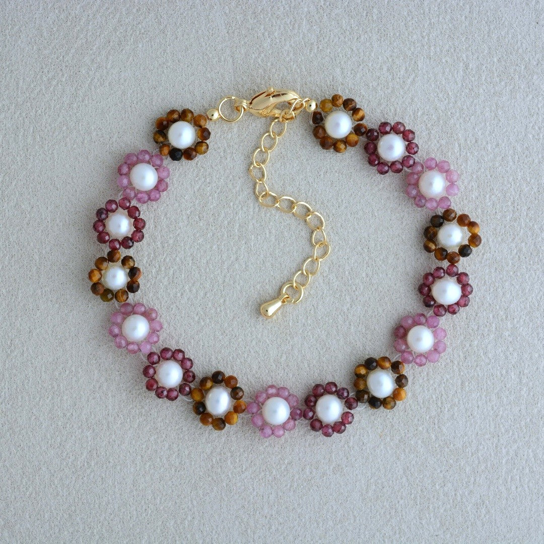 Beaded Gemstone Bracelet Pearl Jewelry Flower Bracelets
