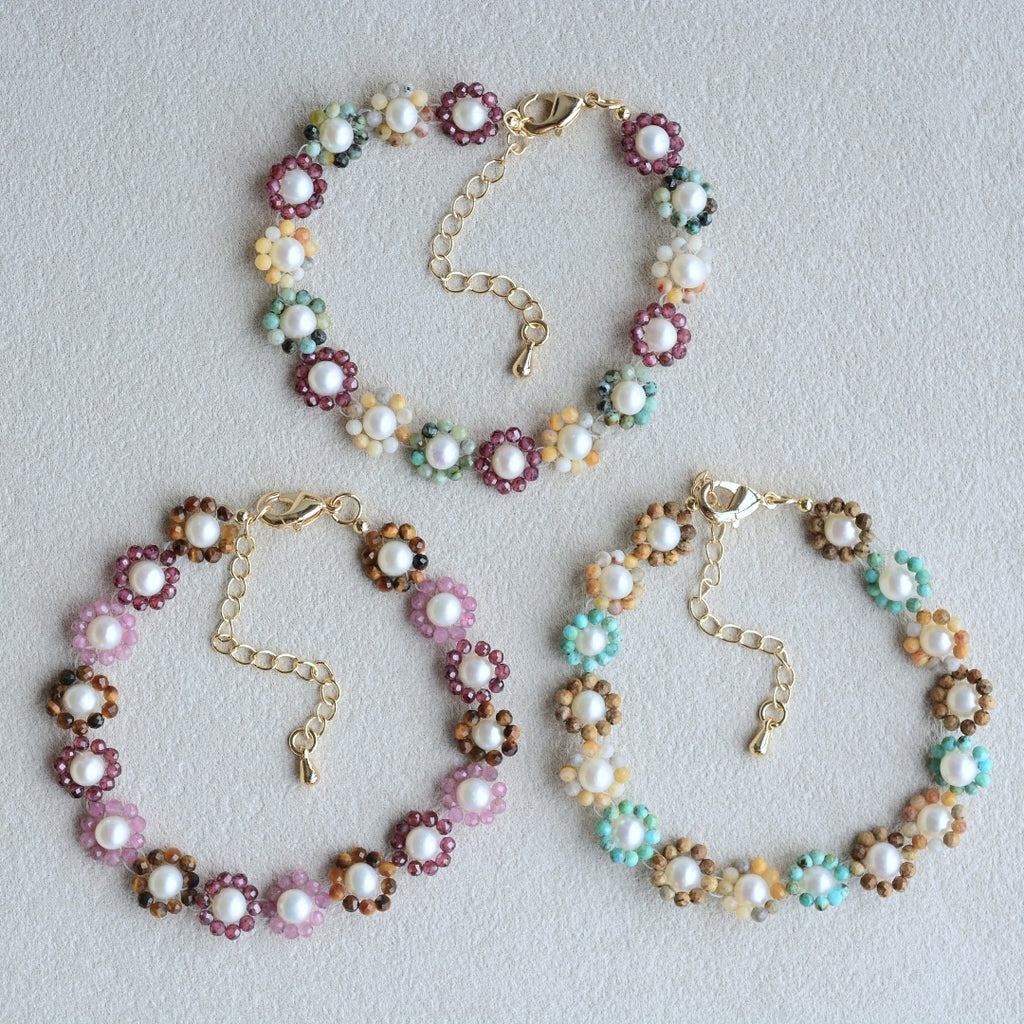 Beaded Gemstone Bracelet Pearl Jewelry Flower Bracelets