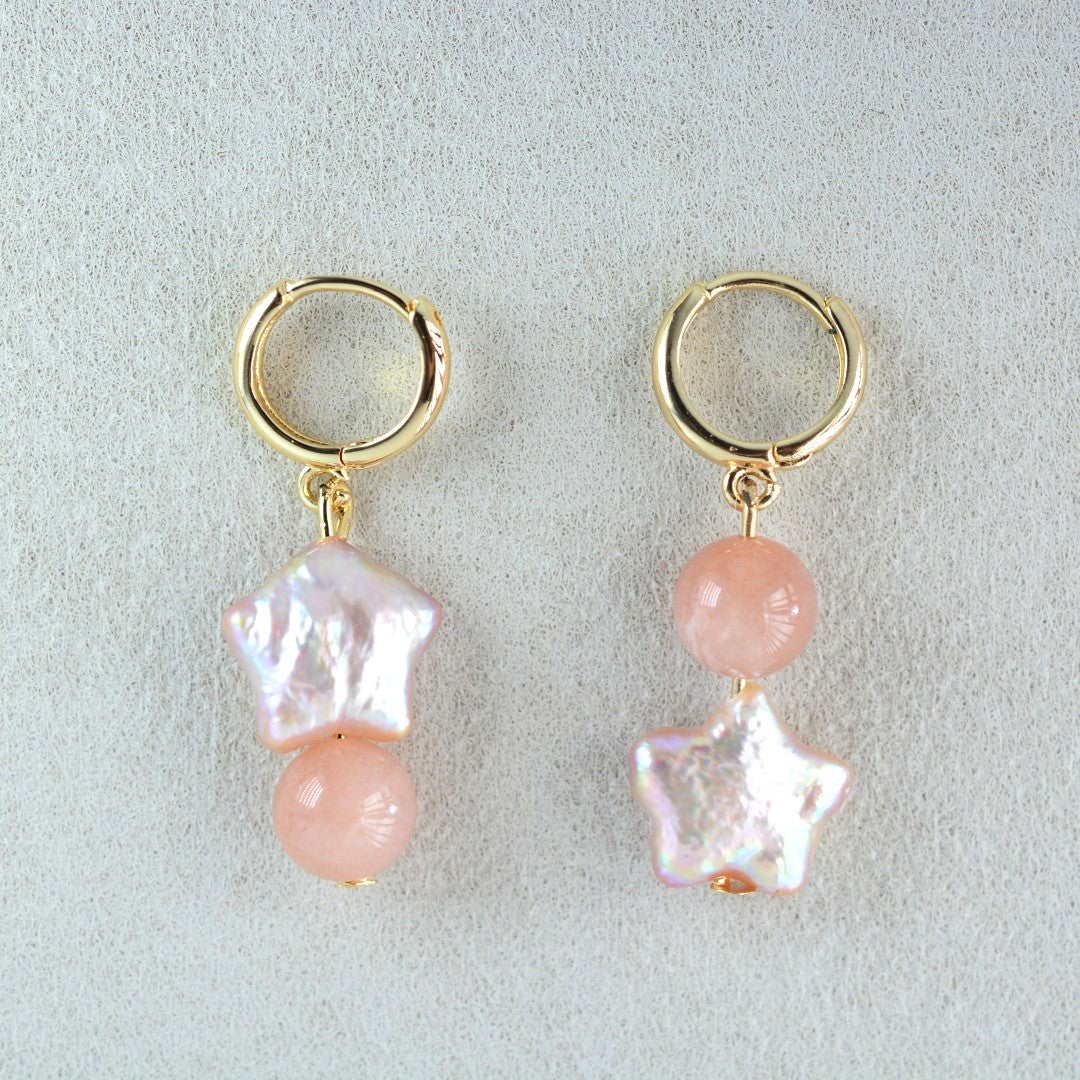 Pearl Earrings Pink Star Pearl Orange Sunstone Earrings