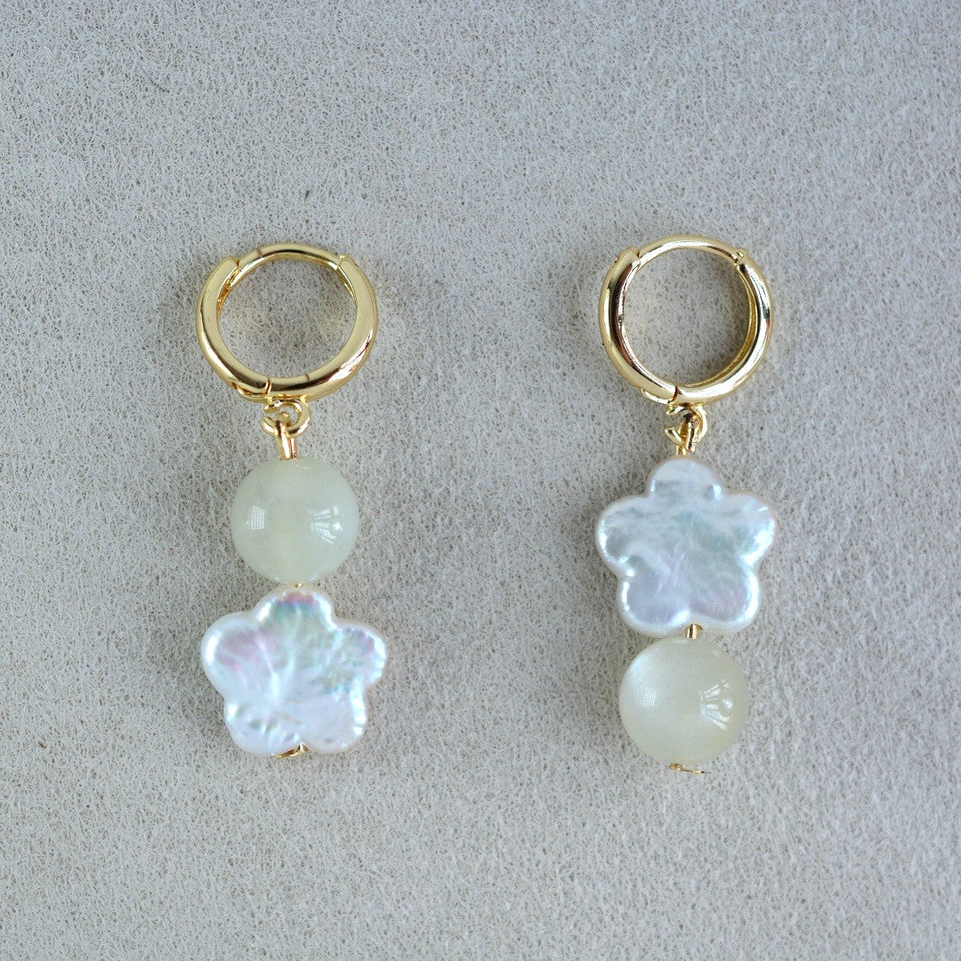 Pearl Earrings Flower Pearl Moonstone Earrings