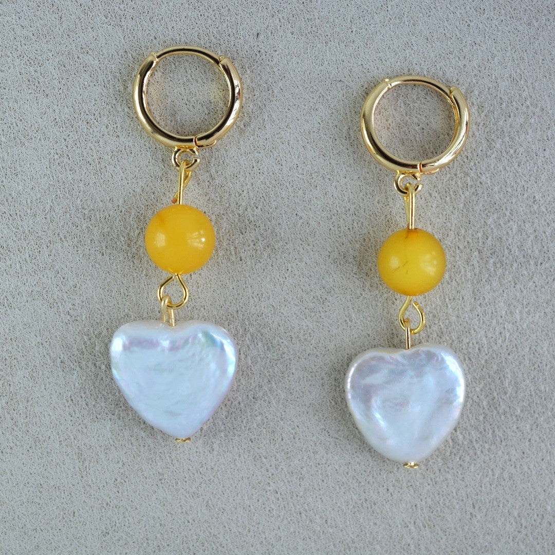 Pearl Earrings Heart Pearl Amber Earrings