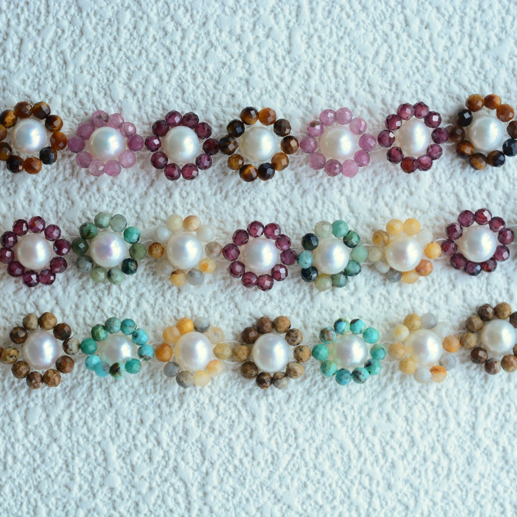Beaded Gemstone Bracelet Pearl Jewelry Flower Bracelets