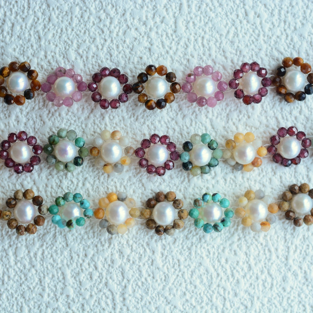 Beaded Gemstone Bracelet Pearl Jewelry Flower Bracelets