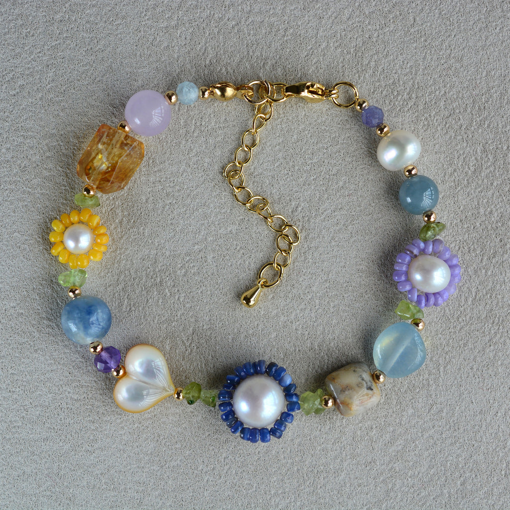 Daisy Bracelets Handmade Flower Bracelet Gemstone Pearl Jewelry