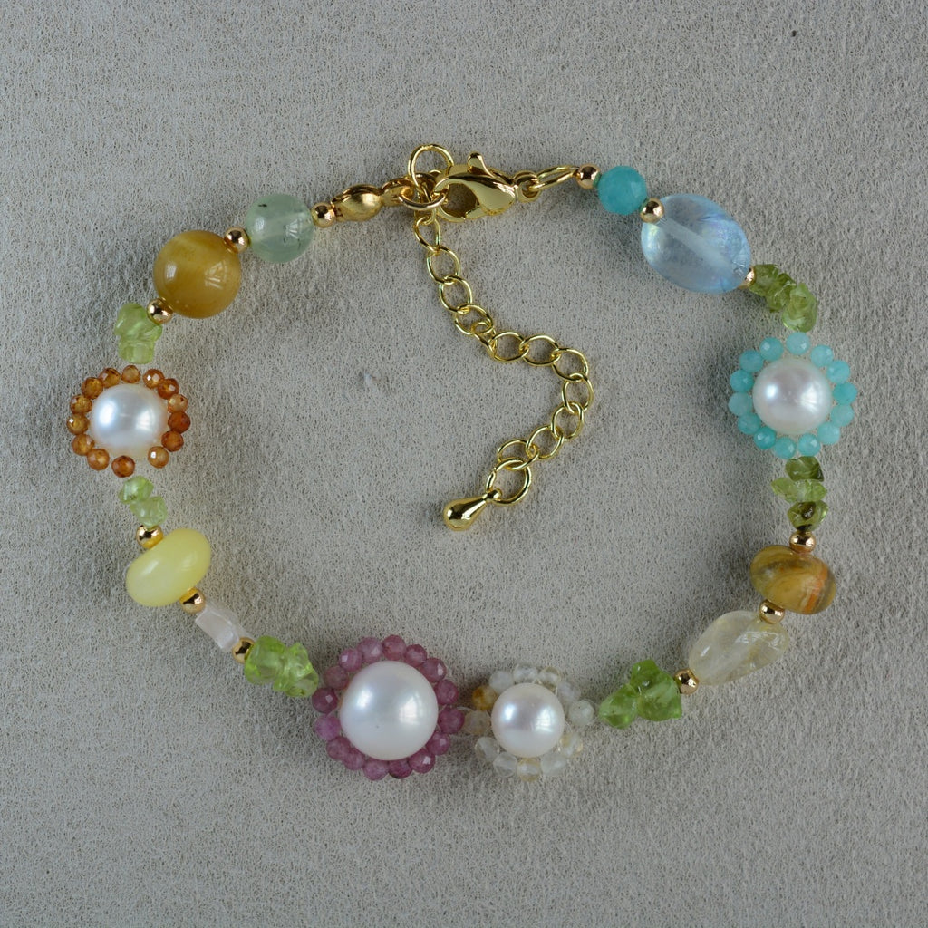 Daisy Bracelets Handmade Daisy Flower Bracelet Gemstone Pearl Jewelry