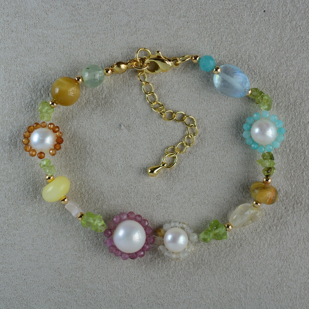 Daisy Bracelets Handmade Daisy Flower Bracelet Gemstone Pearl Jewelry