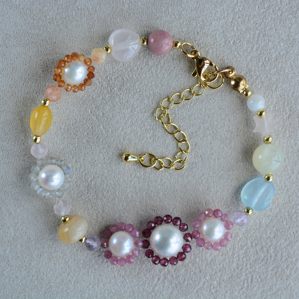 Daisy Bracelets Handmade Flower Bracelet Gemstone Pearl Jewelry