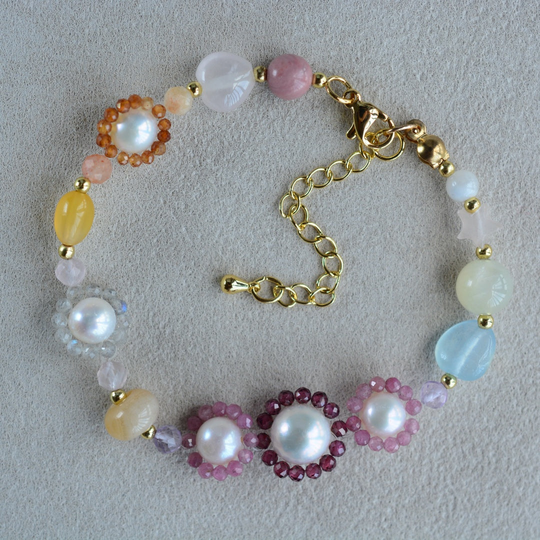 Daisy Bracelets Handmade Flower Bracelet Gemstone Pearl Jewelry