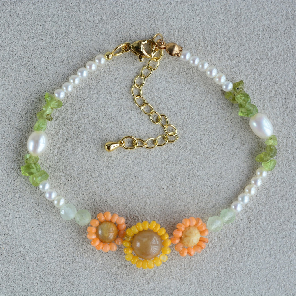 Pearl Bracelet SunFlower Bracelets Gemstone Jewelry