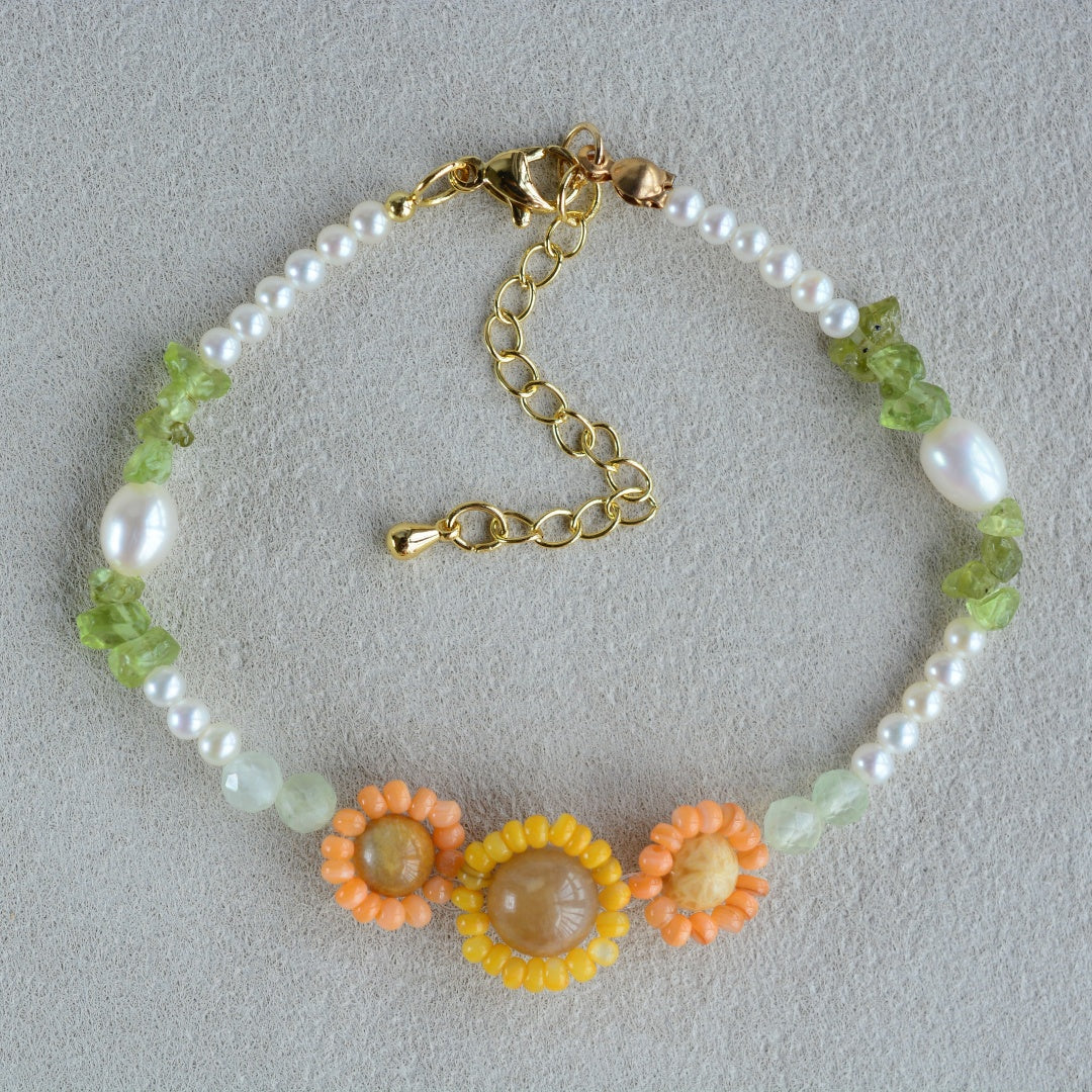 Pearl Bracelet SunFlower Bracelets Gemstone Jewelry