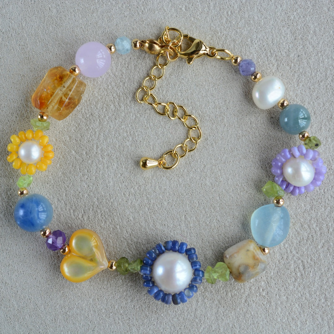 Daisy Bracelets Handmade Flower Bracelet Gemstone Pearl Jewelry