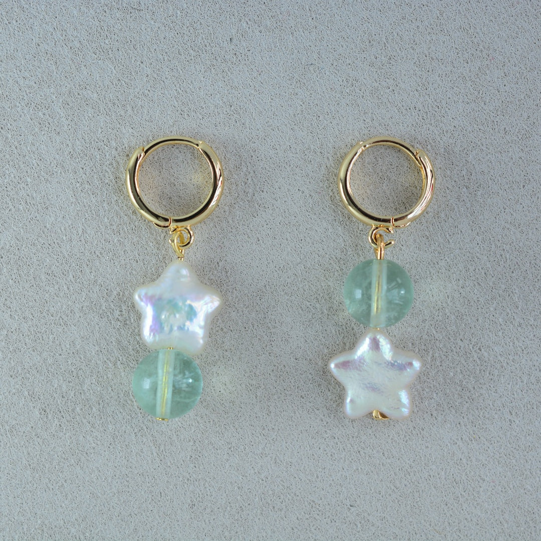 Pearl Earrings Star Pearl Green Fluorite Earrings